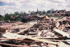 A view of the destruction in Barneveld. The home in the foreground has been swept away. Credit: NOAA