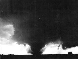 The tornado over open country west of town. Credit: Historical and Cultural Society of Clay County