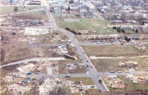 Aerial view of several swept away homes in Hesston. Credit: Newton Amateur Radio Club