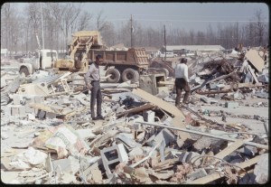 Aftermath of the tornado at the Candlestick Park Shopping Center. Credit: Mississippi State Archives