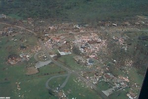 Aerial view of the destruction in the Oak Grove/Rock Creek area. Credit: NOAA