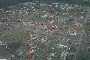 Aerial view of the destruction in the Oak Grove/Rock Creek area. Credit: NOAA