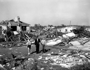 Then Massachusetts governor John F. Kennedy inspects the damage. Credit: NBC News