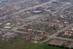 Aerial view of the destruction. Credit: John Vstecka