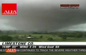 A shot of the tornado captured by a local TV news tower cam. Credit: WAFF TV