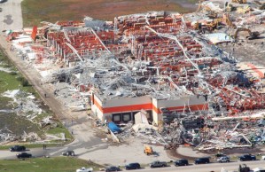 The Home Depot warehouse, where steel beams were mangled and twisted. Credit: Tom Uhlenbrock/UPI