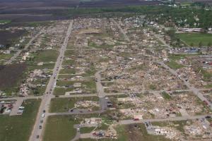 An aerial view of the devastation, including some swept away homes. Credit: P&N Aerial Photography
