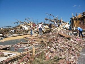 The brick and mortar Mountain View Baptist Church was virtually leveled. Credit: NOAA