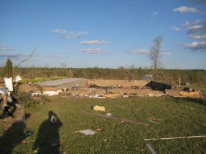 This home in Sylvania was completely obliterated, leaving only the porch and the foundation walls. Credit: NOAA