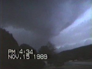 A view of the rain-wrapped tornado as it crossed Airport Road. Source:  Huntsville Rewound